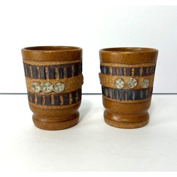 Set of 2 Ed Schrock Down to Earth Juice Glasses Clay Stoneware Pottery - Picture 3 of 8